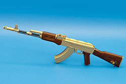 The Gold and brown AK-47 GoatGuns AK-47 model Goldilocked
